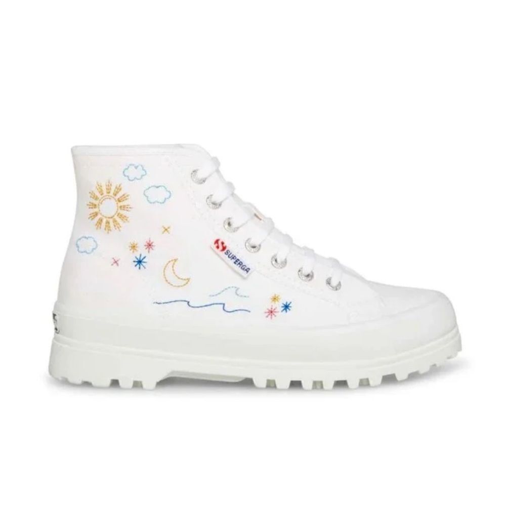 Superga White & Blue  Embroidered Accent Alpina Plao Hightop Sneakers.(Size 7.5)
